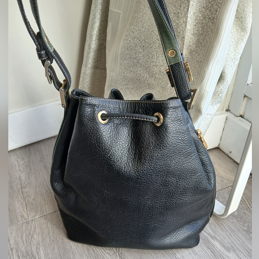 JOYCE Black Leather Drawstring Bag - Picture 5 of 11